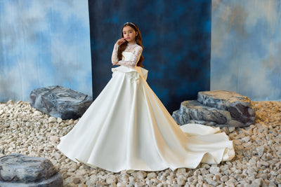 Heavenly Lace Communion Dress luxury girls gown in satin and lace