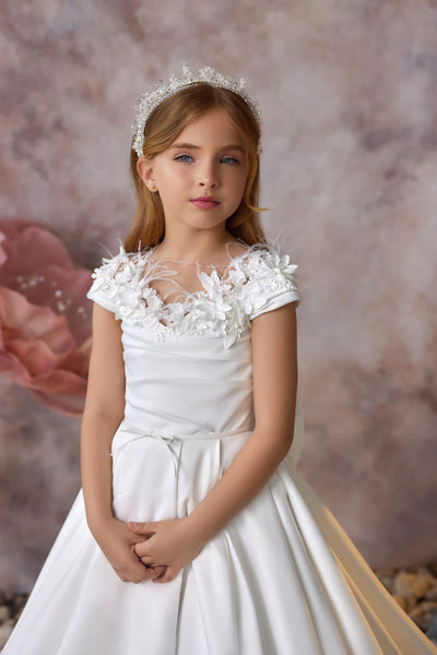 Heavenly Petals Communion Gown neckline flower details