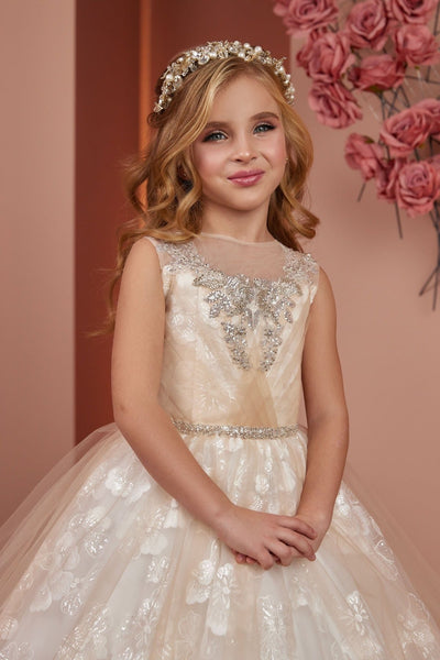 Ivory Lace Flower Girl Dress with Tulle Skirt by Mia Bambina Boutique Canada