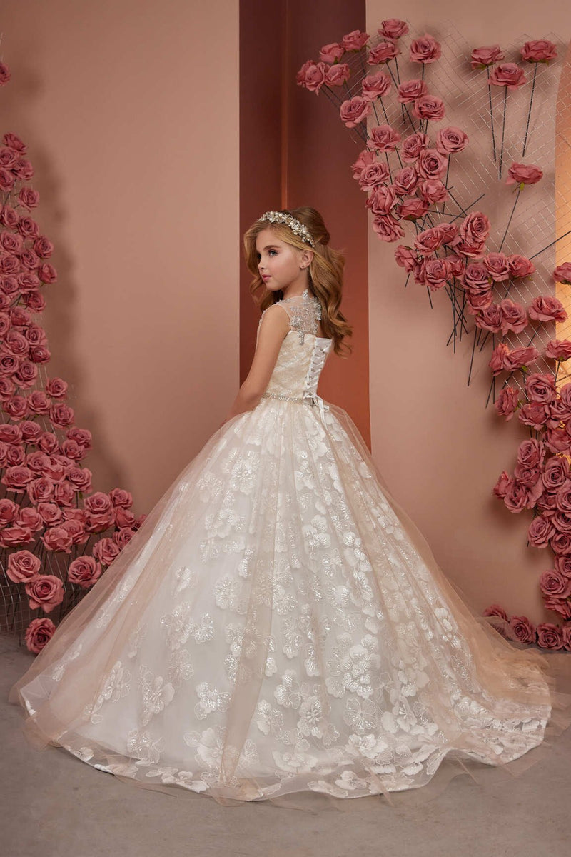 Ivory Lace Flower Girl Dress with Tulle Skirt by Mia Bambina Boutique Canada