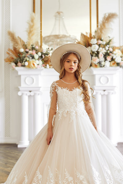 Junior Bridesmaid Lace Ballgown Dress with sweet heart neckline