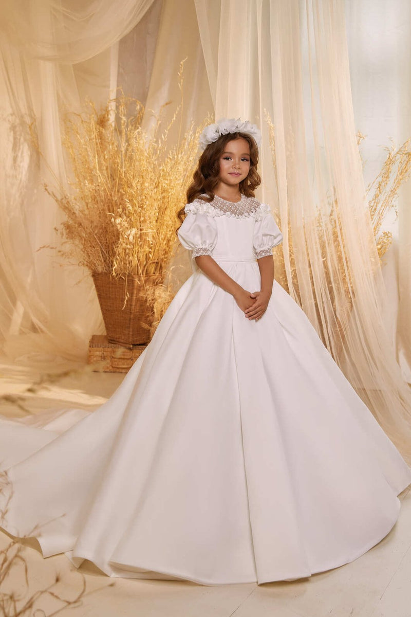 Little Girl White Princess Dress for First Communion or Special Event