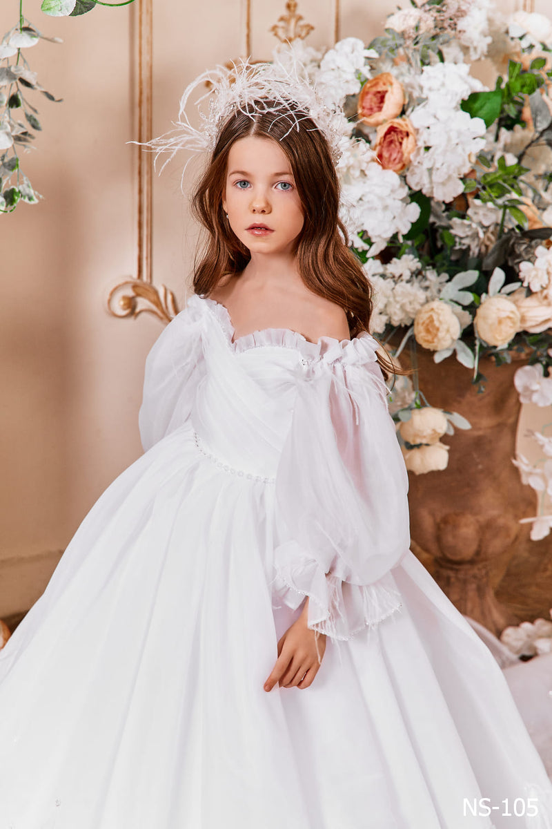 Luxury White Organza Flower Girl Dress by Mia Bambina Boutique Canada