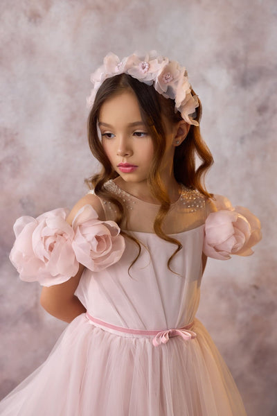 Magnolia Season Spring Tulle Gown with Flowers drop shoulders