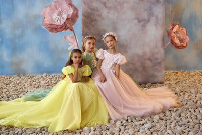 Meadow Dreams Gown in yellow and pink tulle