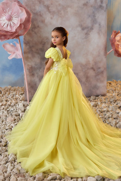 Meadow Dreams Gown yellow tulle dress with train