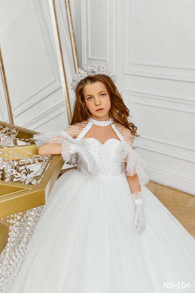 Off the Shoulder Tulle Flower Girl Ball Gown by Mia Bambina Boutique