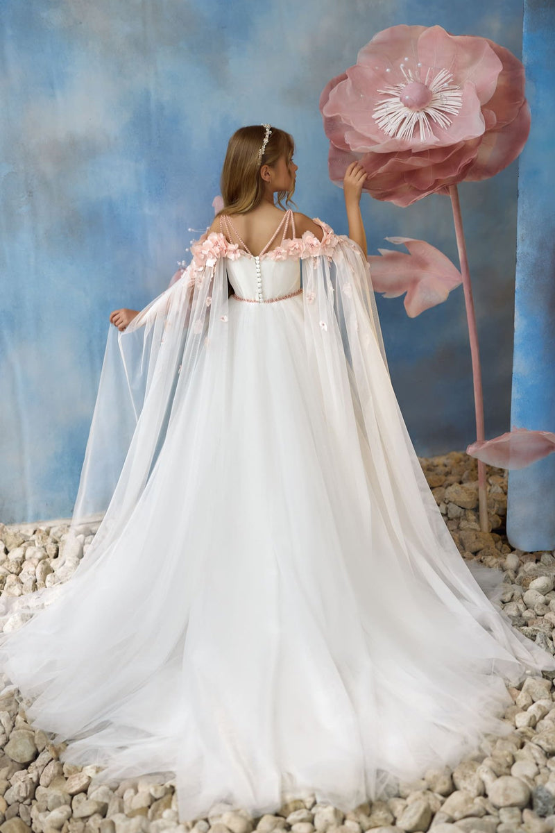 Olympian Blossom Gown with cape like sleeves