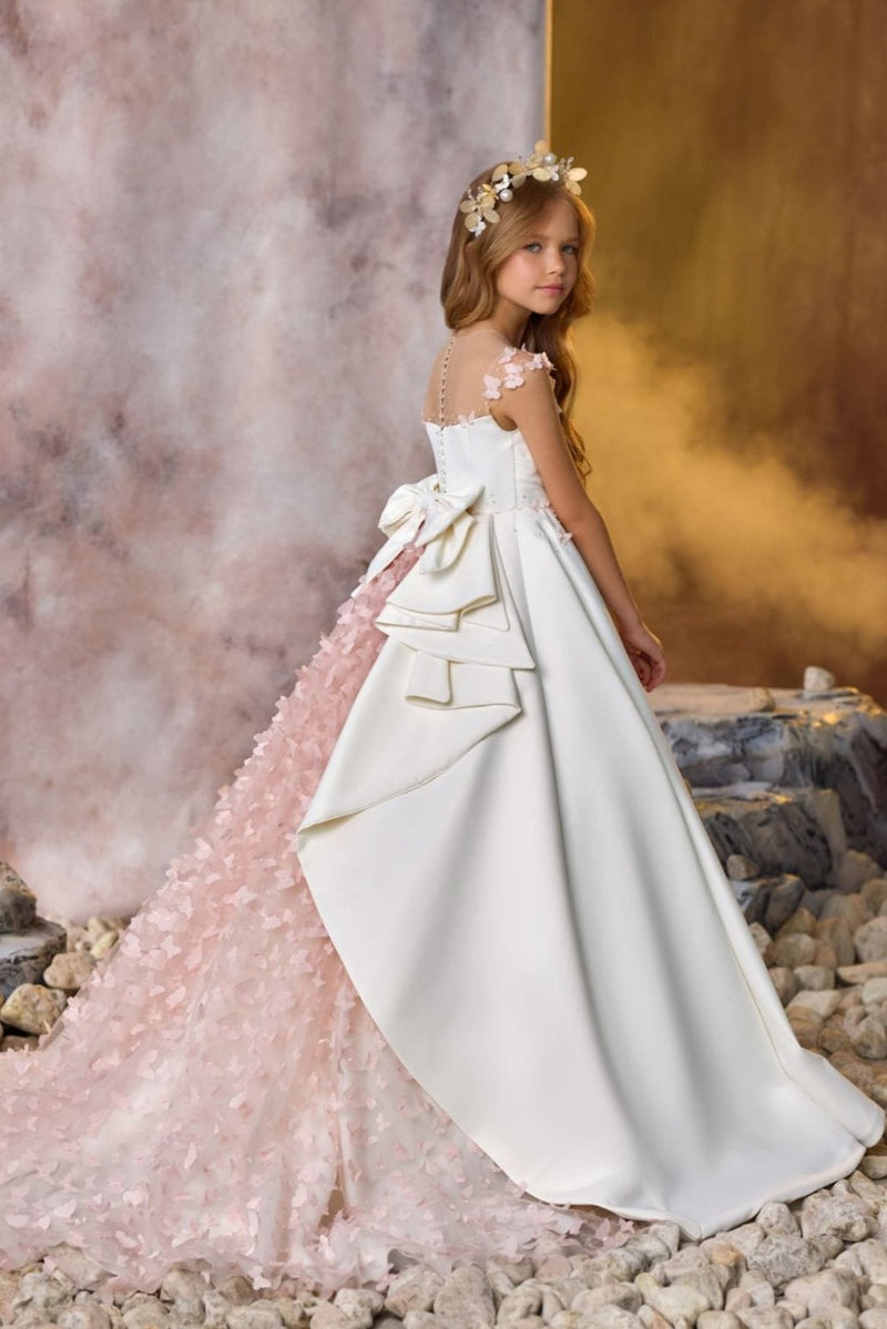 Peekaboo Butterfly Gown with contrasting butterfly tulle train