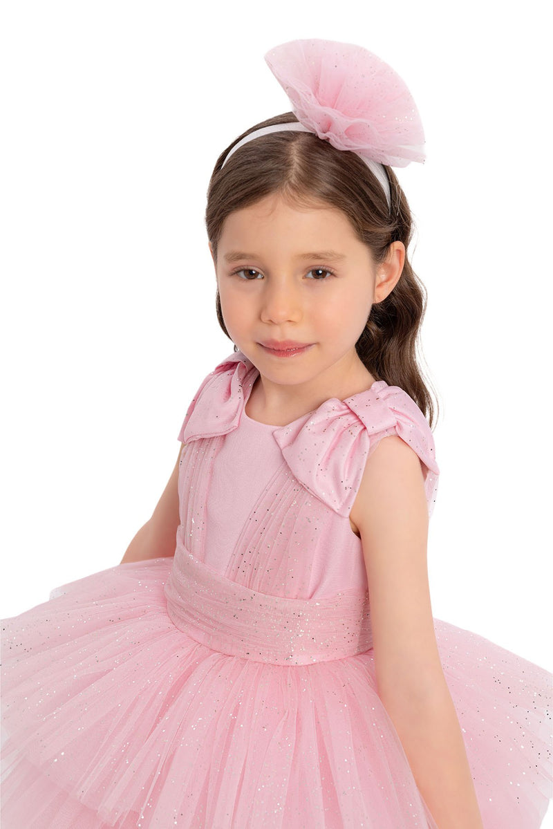 Pink Toddler Dress with Bow Shoulders for Special Occasions by Mia Bambina Boutique Canada