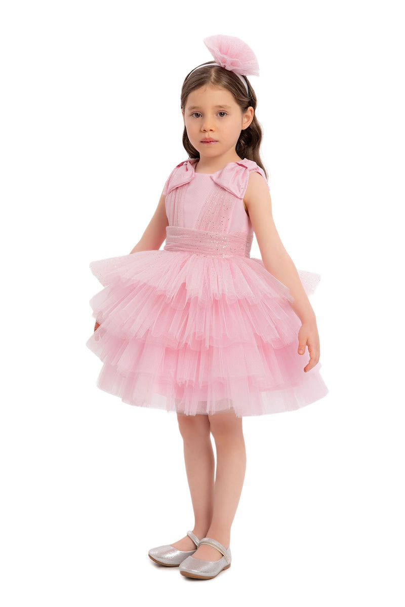 Pink Toddler Dress with Bow Shoulders for Special Occasions by Mia Bambina Boutique Canada