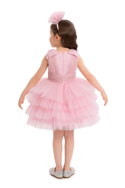 Pink Toddler Dress with Bow Shoulders for Special Occasions by Mia Bambina Boutique Canada