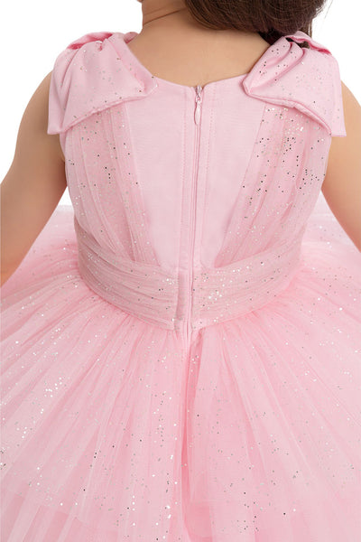 Pink Toddler Dress with Bow Shoulders for Special Occasions by Mia Bambina Boutique Canada