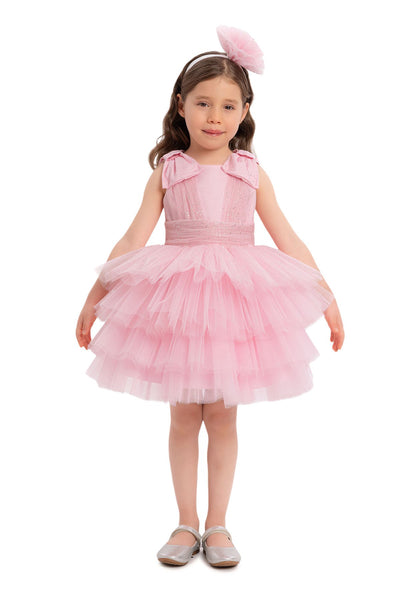 Pink Toddler Dress with Bow Shoulders for Special Occasions by Mia Bambina Boutique Canada