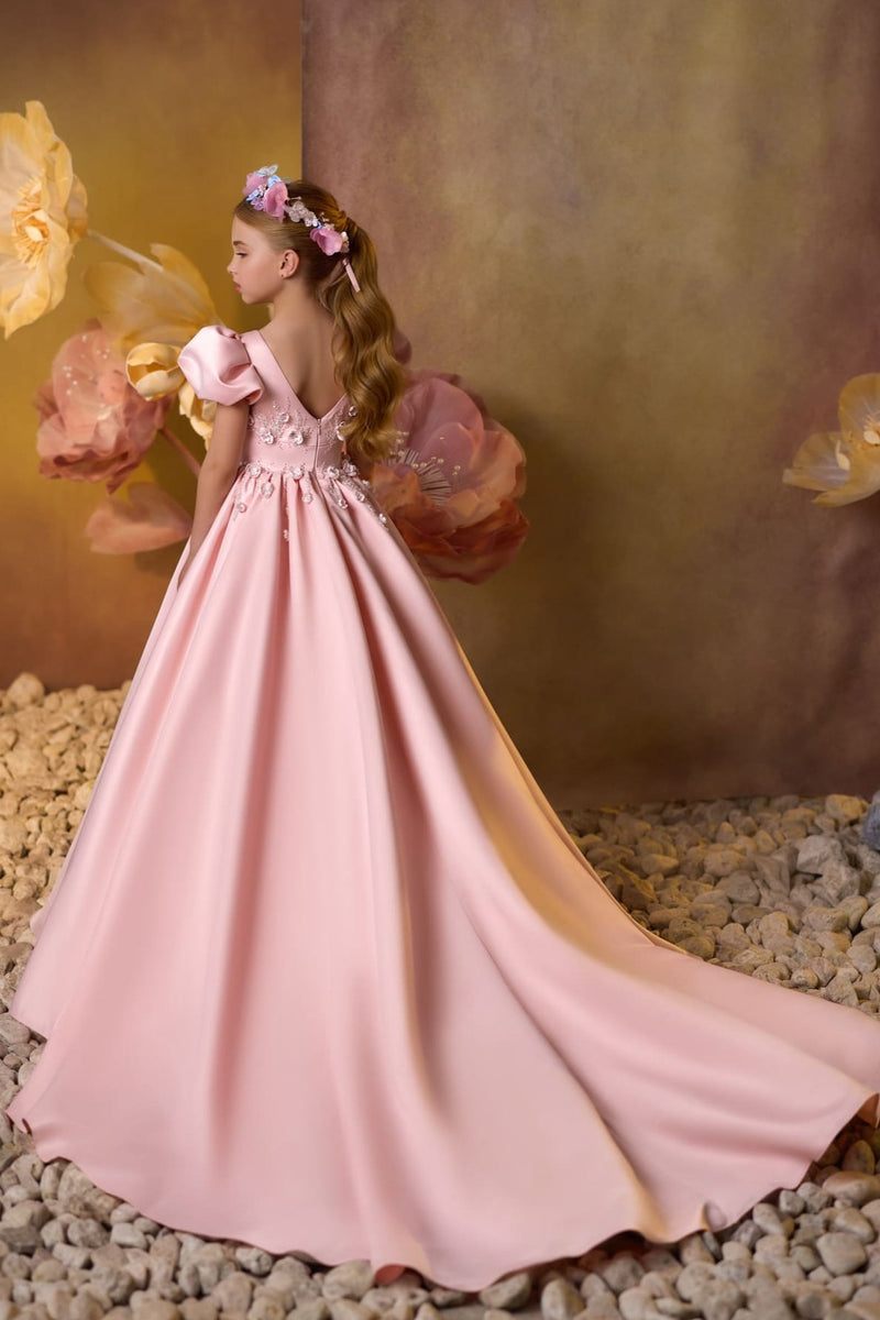 Poppy Princess Spring Gown Back closure detail with long train