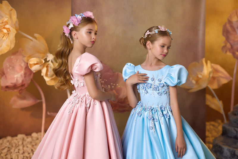 Poppy Princess Spring Gown in Candy pink and Baby Blue color