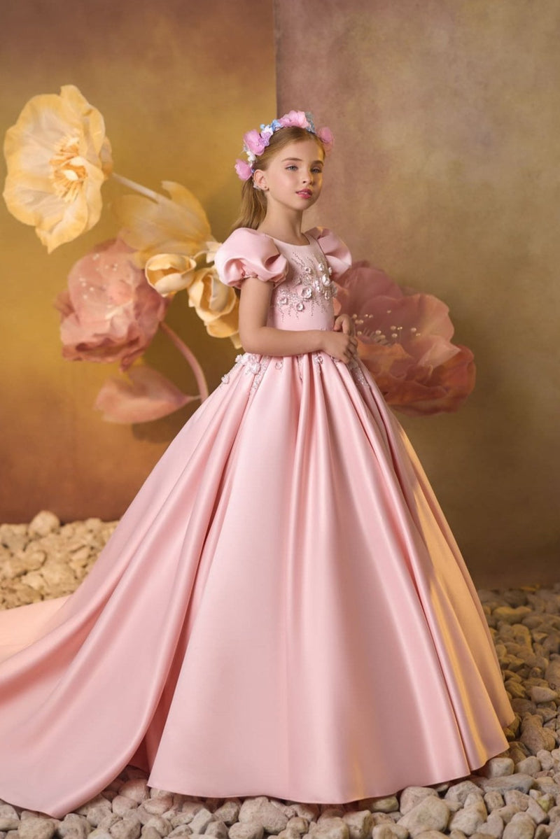 Poppy Princess Spring Gown Long dress in pink with blossom detail