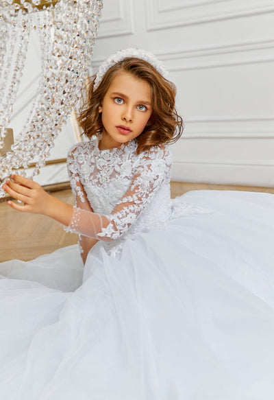 Princess Ball Gown with long Sleeves for Holy First Communion by Mia Bambina Boutique Canada