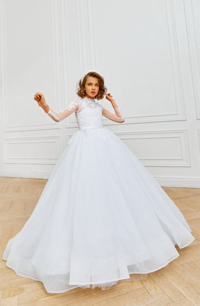 Princess Ball Gown with long Sleeves for Holy First Communion by Mia Bambina Boutique Canada