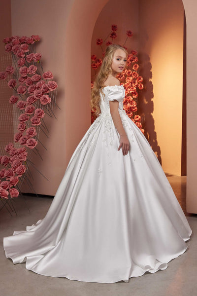 Regal Satin Elegance Dress in Off white by Mia Bambina Boutique Canada