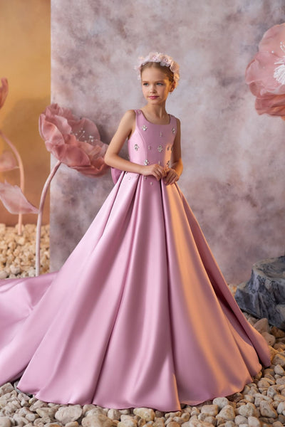 Royal Satin Gown in Long satin dress in Pink 