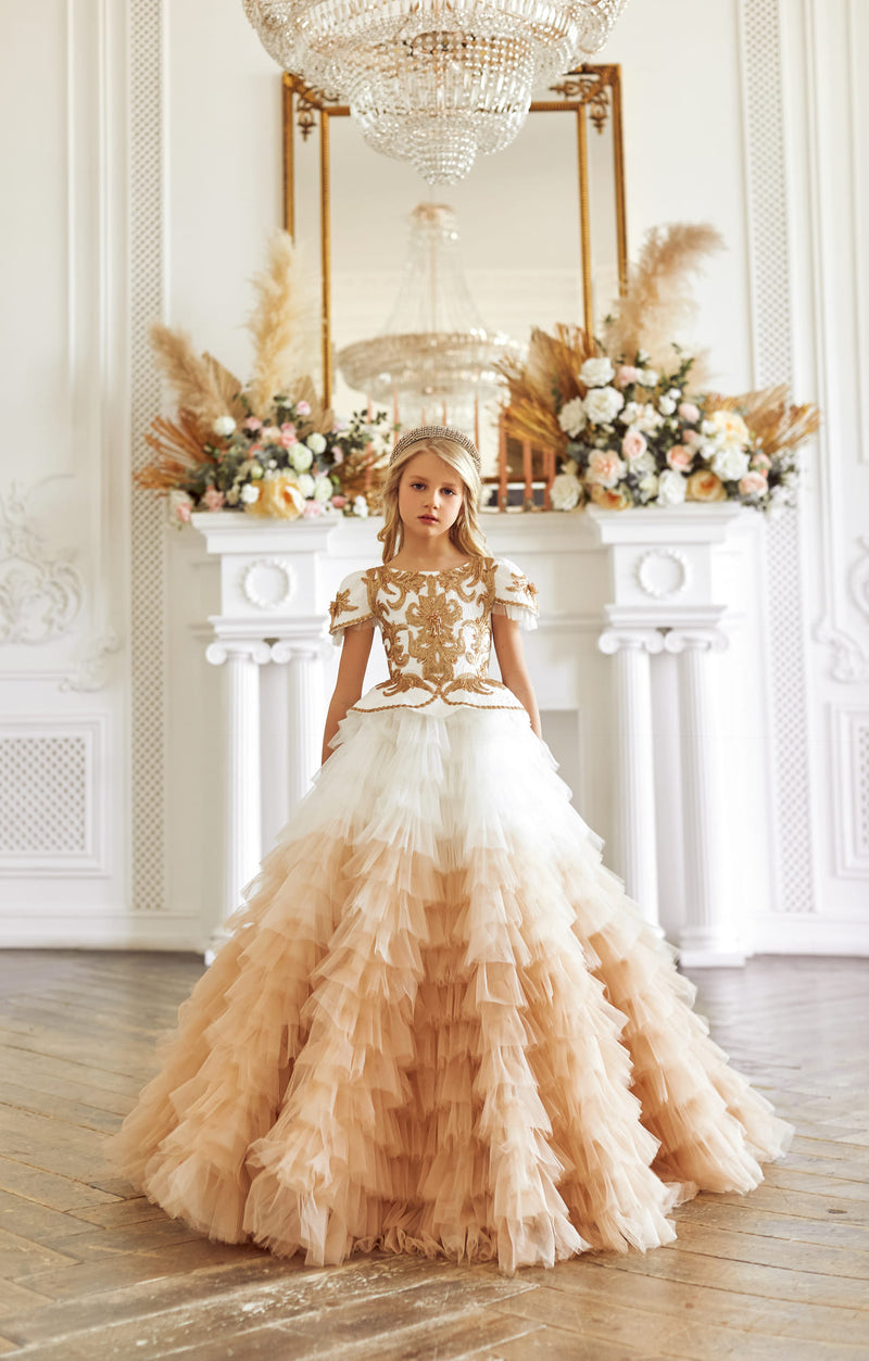 Royal Tea Time Special Occasion Dress in gold ombre colors