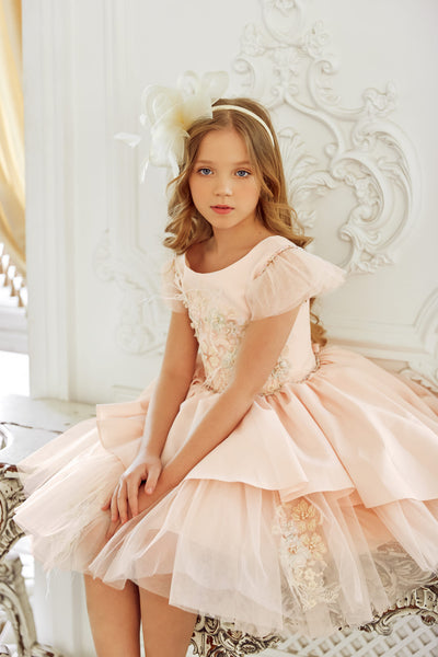 Ruffled Satin High-Low Flower girl Dress