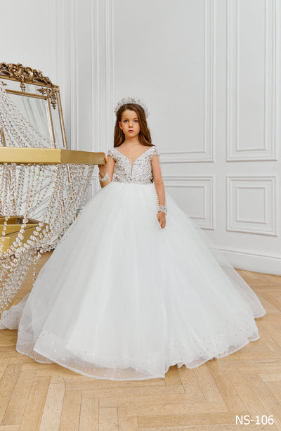 Shade of Elegance Tulle Flower Girl Dress by Mia Bambina Boutique Canada