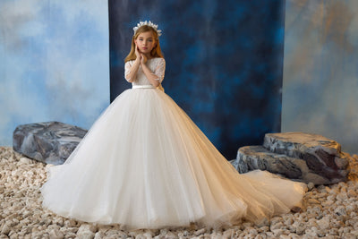 Sparkle Communion Gown with puff glitter tulle skirt