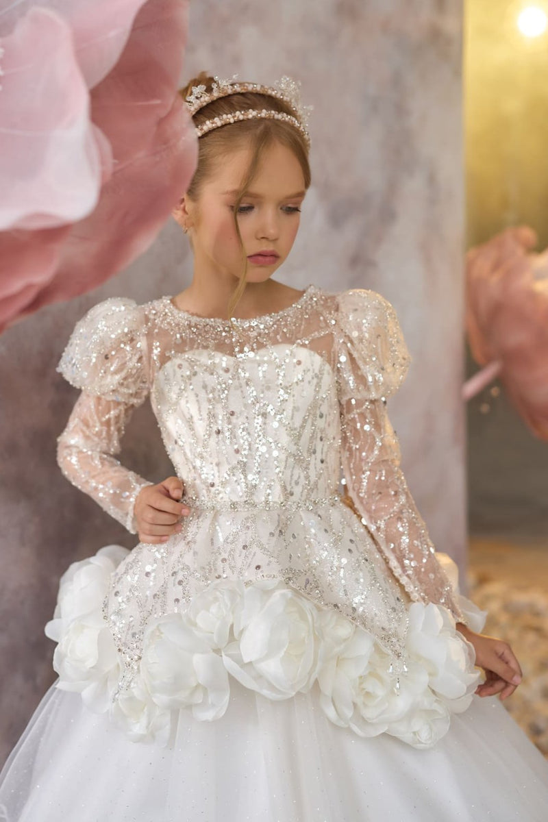 Sparkling Diamond First Communion Dress with long sleeves