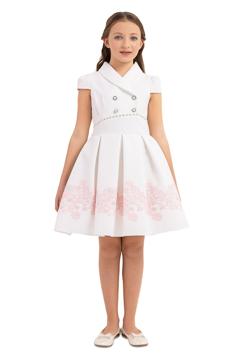 Teen Girl Semi-Formal Dress with Scarf Collar and Pink flowers by Mia Bambina Boutique Canada