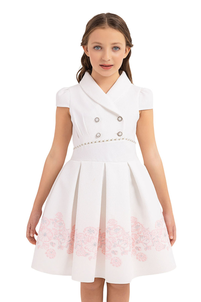 Teen Girl Semi-Formal Dress with Scarf Collar and Pink flowers by Mia Bambina Boutique Canada