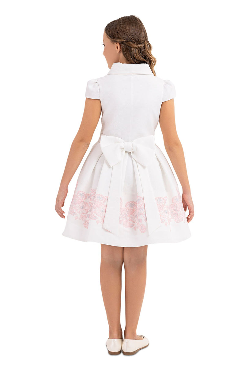 Teen Girl Semi-Formal Dress with Scarf Collar and Pink flowers by Mia Bambina Boutique Canada