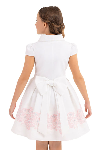 Teen Girl Semi-Formal Dress with Scarf Collar and Pink flowers by Mia Bambina Boutique Canada