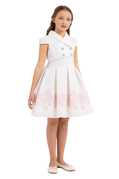 Teen Girl Semi-Formal Dress with Scarf Collar and Pink flowers by Mia Bambina Boutique Canada