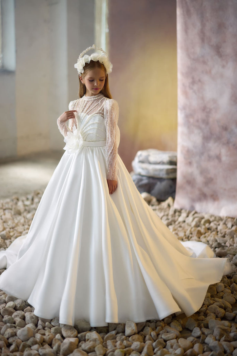 Vintage Faith Communion Gown in white satin