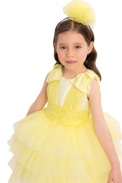 Yellow Toddler Dress with Bow Shoulders for Special Occasions by Mia Bambina Boutique Canada