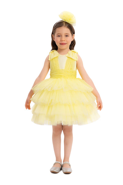 Yellow Toddler Dress with Bow Shoulders for Special Occasions by Mia Bambina Boutique Canada