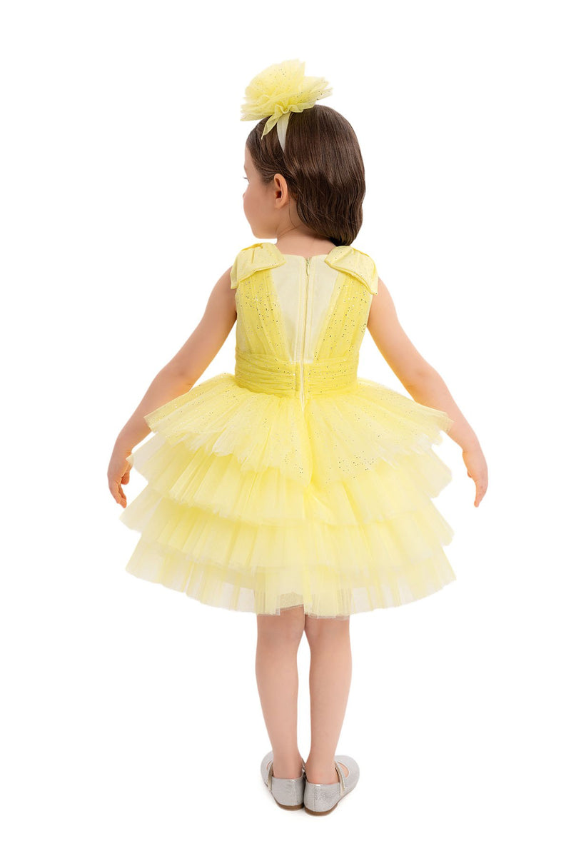 Yellow Toddler Dress with Bow Shoulders for Special Occasions by Mia Bambina Boutique Canada