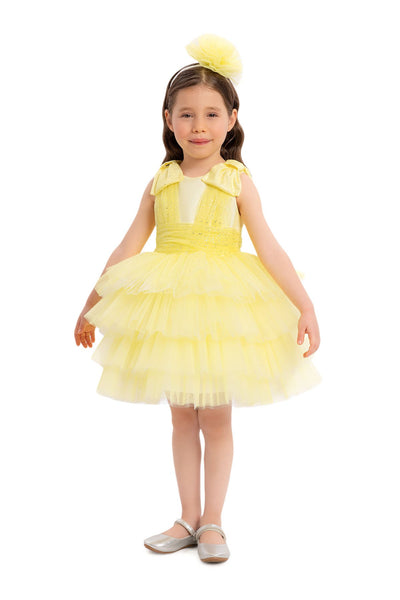 Yellow Toddler Dress with Bow Shoulders for Special Occasions by Mia Bambina Boutique Canada