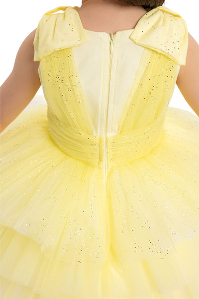 Yellow Toddler Dress with Bow Shoulders for Special Occasions by Mia Bambina Boutique Canada