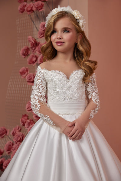 Andromeda Sophisticated Communion Dress with sweetheart neckline by Mia Bambina Boutique Canada