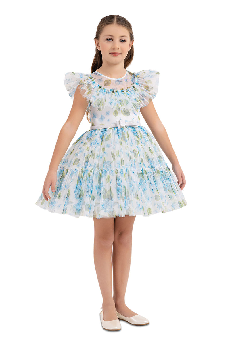 Blue Floral Print Girls Summer Dress by Mia Bambina Boutique Canada