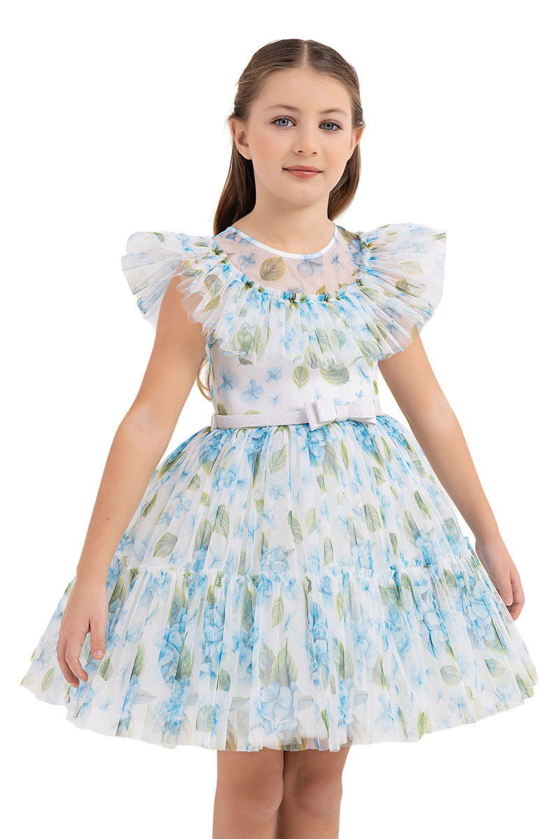 Blue Floral Print Girls Summer Dress by Mia Bambina Boutique Canada