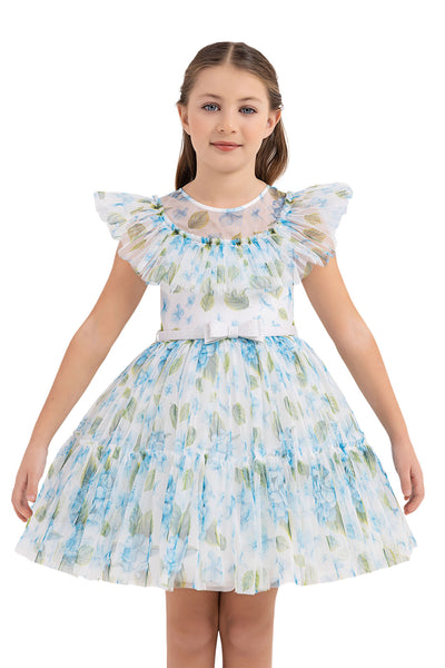 Blue Floral Print Girls Summer Dress by Mia Bambina Boutique Canada