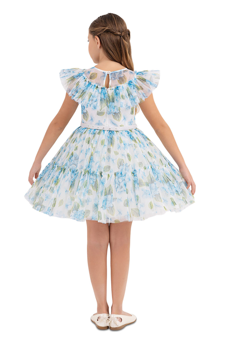 Blue Floral Print Girls Summer Dress by Mia Bambina Boutique Canada