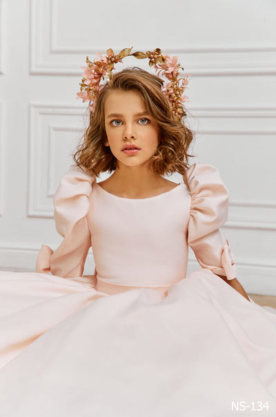 Blush Pink Communion Dresses with Bows by Mia Bambina Boutique Canada