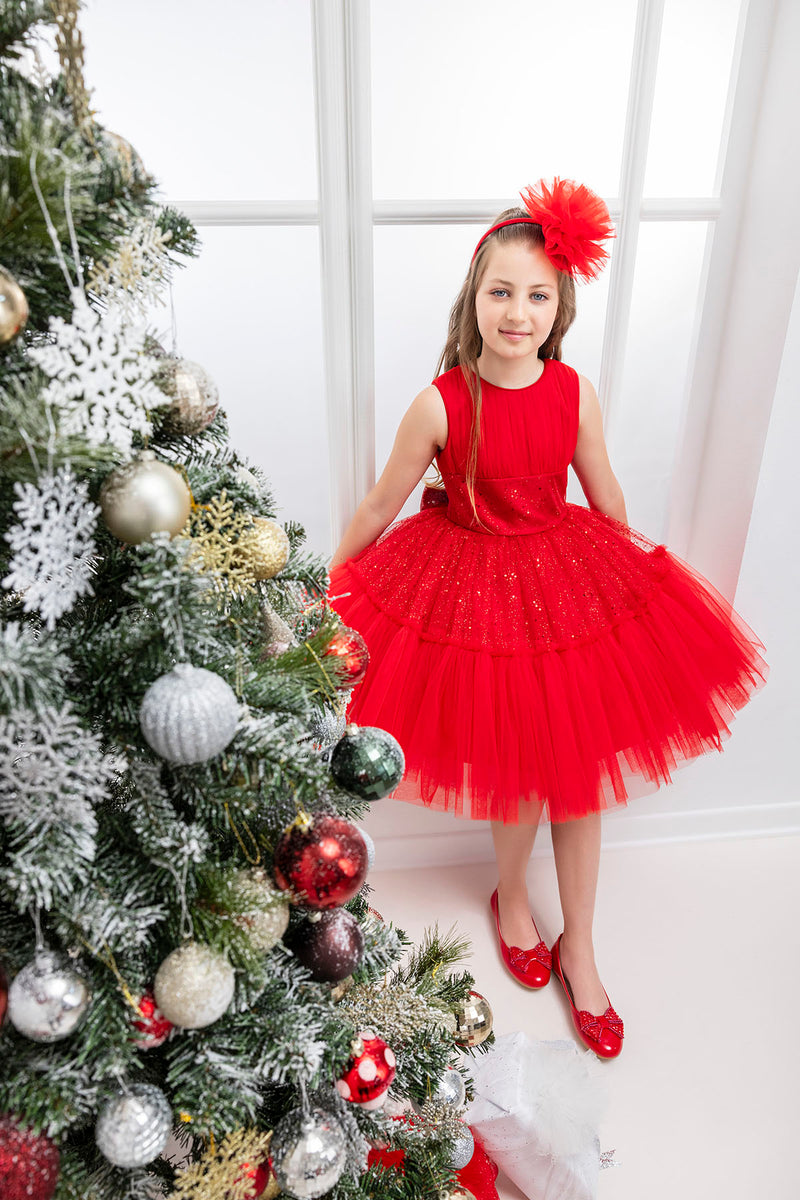 Girls Festive Red Sleeveless Tutu Dress by Mia Bambina Boutique Canada