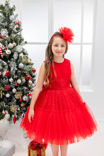 Girls Festive Red Sleeveless Tutu Dress by Mia Bambina Boutique Canada