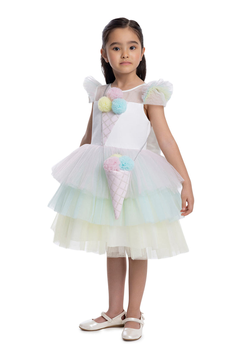 Girls Rainbow Birthday Dress with a Long Tail by Mia Bambina Boutique Canada